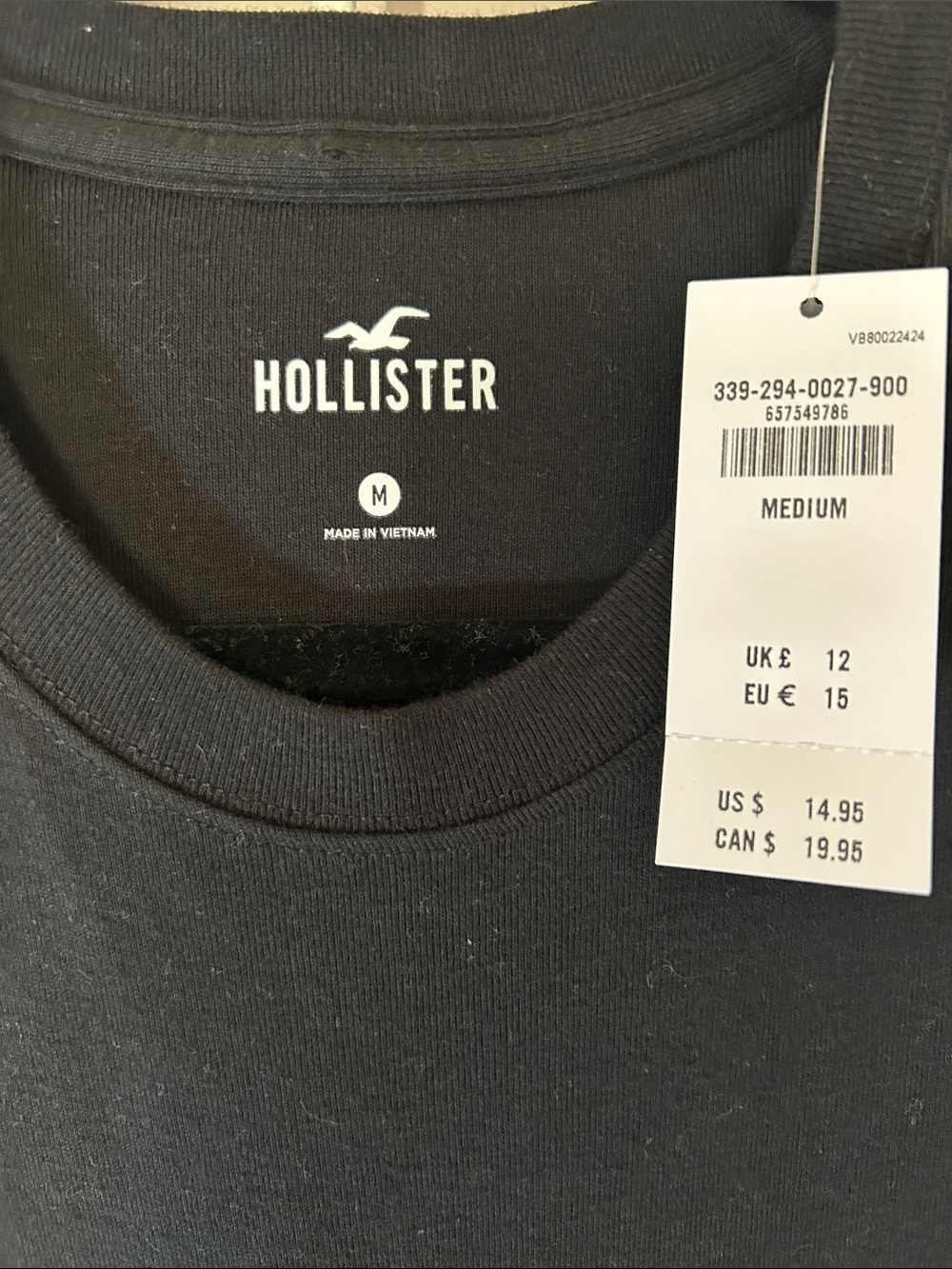 NWT Hollister 100% Cotton Black Short Sleeve Fitted Crew Cropped Tee - Picture 7 of 7